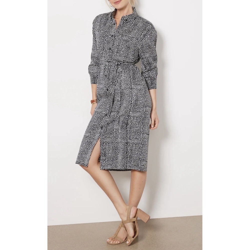 Emerson Fry India Ry Belted Shirt Dress in Painterly Dots Size S Career Timeless